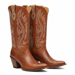 Tuhoomall Retro Studded Mid Calf Boots for Women, Pointed Toe Chunky Heel Slip-On Footwear, Stylish Casual Performance Design