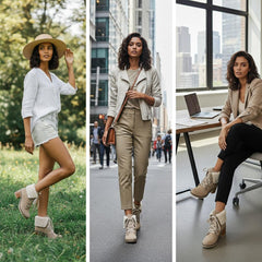 Tuhoomall Fashion Casual Ankle Boots for Women, Classic Street Style, Round Toe, Mid Heel, Lace-Up, Solid Color, Perfect for Winter Wear