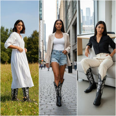 Tuhoomall Comfortable Western Boots for Women - Floral Embroidered Design, Slip-On Style, Outdoor Fashion - Perfect for Everyday Wear