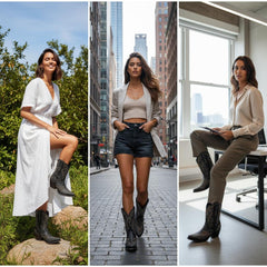 Tuhoomall Chunky Heel Western Short Ankle Boots for Women - Studded Design, Slip-On Comfort, Versatile for Travel and Weddings