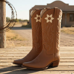 Tuhoomall Western Floral Embroidery Chunky Heel Ankle Boots for Women, Casual Slip-On Fashion Essential Tuhoomall