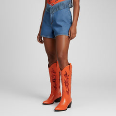 Tuhoomall Comfortable Western Boots with Sequins and Floral Design for Stylish Parties, Runway Shows, and Casual Outings - Knee-High Chunky Heel