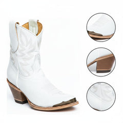 Tuhoomall Western Style Ankle Boots For Women, Vintage Plain Leather, Low Heel, Casual Chic, All-Season Fashion, Unique Embroidery Design