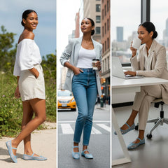 Tuhoomall Comfortable Rhinestone Ballet Flats for Women - Casual Blue Mesh Slip-On Shoes with Low Heel and Round Toe