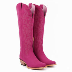 Tuhoomall Western Mid-Calf Boots for Women with Chunky Heel, Zipper Closure, Embroidered Faux Suede and Rivets, Casual Fashion for All Seasons