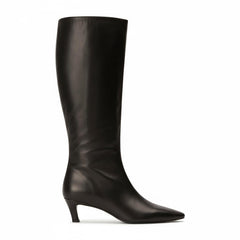 Tuhoomall Stylish Comfortable Knee-High Boots for Women, Pointed Toe, Chic Cat Heel, All-Season Rubber Sole, Effortless Slip-On Design
