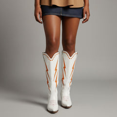 Tuhoomall Western Cowgirl Mid Calf Boots with Chunky Heel, Pointed Toe, Embroidered Design, Slip-On Style for Fashionable Casual Wear