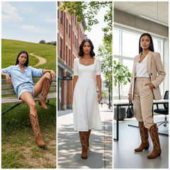 Tuhoomall Western Knee-High Boots for Fashion Casual Style with Embroidered Design and Chunky Heel, Ideal for Ranch and Outdoor Activities