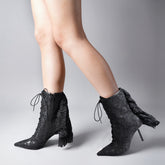 Tuhoomall Stylish Lace-Up Ankle Boots for Women with 9 cm Stiletto Heels, Chic Cutout Design Perfect for Parties and Performances