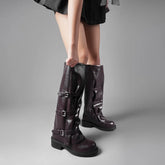 Tuhoomall Stylish Knee-High Boots for Women - Comfortable PU Leather, Low Chunky Heel, Adjustable Buckle for Casual and Formal Wear Tuhoomall