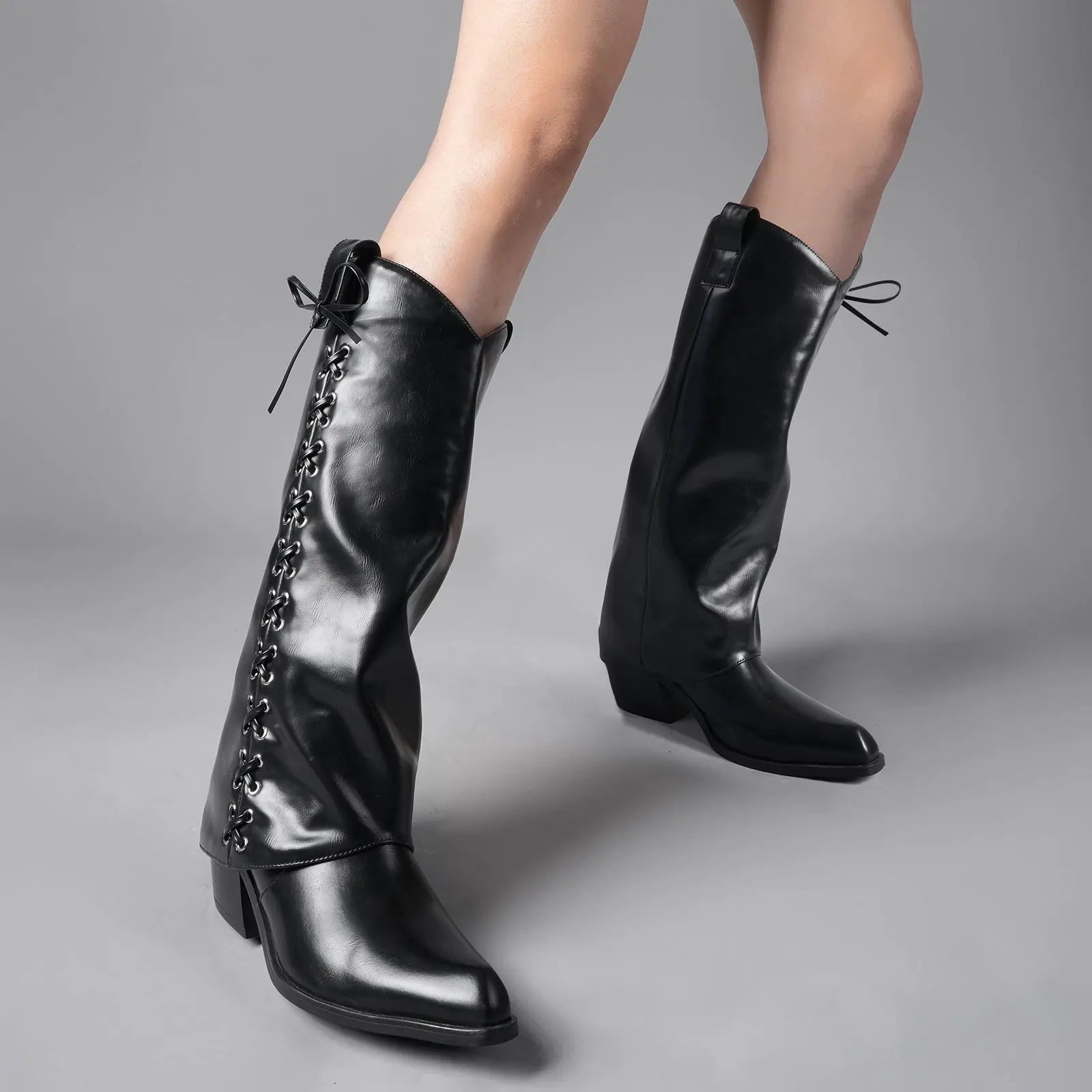 Tuhoomall Knee High Boots - Comfortable Chunky Heel with Bow, Studded Design for Parties and Casual Outings Tuhoomall