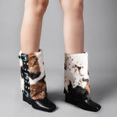 Tuhoomall Chic Western Foldable Ankle Boots with Chunky Heel and Animal Print for Performance and Casual Wear
