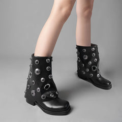 Tuhoomall Fashion Women's Ankle Boots, Geometric Pattern, Low Chunky Heel, Easy Slip-On for Casual Style Tuhoomall