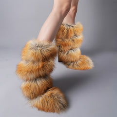 Tuhoomall Western Style Rhinestone Mid-Calf Party Boots, Slip-On Faux Fur Wedge with Animal Print, All-Season Fashion for Performances