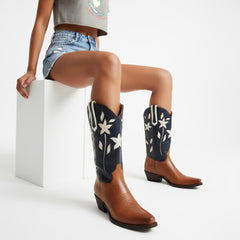 Tuhoomall Western Style Comfortable Ankle Boots with Embroidery for Casual Daily Wear, 4.5 cm Chunky Heel, All-Season Women’s Footwear