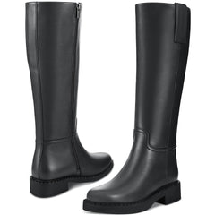 Tuhoomall Fashion Comfort Knee High Boots for Women - Low Heel Zipper Closure, Stylish for Office and Travel, Timeless Solid Color Design