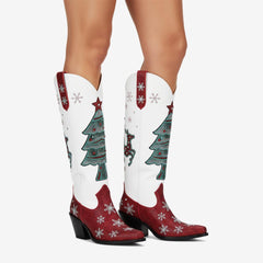 Tuhoomall Western Style Knee High Boots for Fashionable Casual Daily Wear with Comfortable Wide Toe and Sparkling Rhinestones, All-Season Footwear