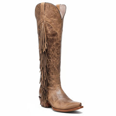 Tuhoomall Fringe Western Knee High Boots for Women, Soft Vegan Suede, Embroidered Design, Perfect for Vintage, Casual, and Party Wear