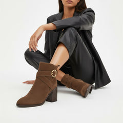 Tuhoomall Fashion Ankle Boots for Women, Comfort Short Booties with Chunky Heels, Casual Office Wear, Adjustable Metal Buckle, Rubber Sole, All-Season Style