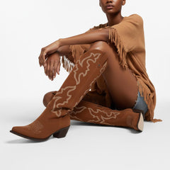 Tuhoomall Western Knee-High Boots for Fashion Casual Style with Embroidered Design and Chunky Heel, Ideal for Ranch and Outdoor Activities