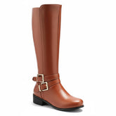 Tuhoomall Knee High Boots For Women With Round Toe And Low Chunky Heel, Classic Style For Parties And Performances, Adjustable Buckle Closure, Retro Fashion Tuhoomall