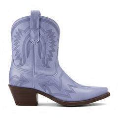 Tuhoomall Metallic Western Ankle Boots for Women - Stylish Slip-On Design with Embroidered Floral Pattern, Casual All-Season Footwear