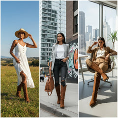 Tuhoomall Western Floral Embroidered Knee-High Boots for Women - Comfortable Slip-On Design with Chunky Heel for Parties and Daily Wear