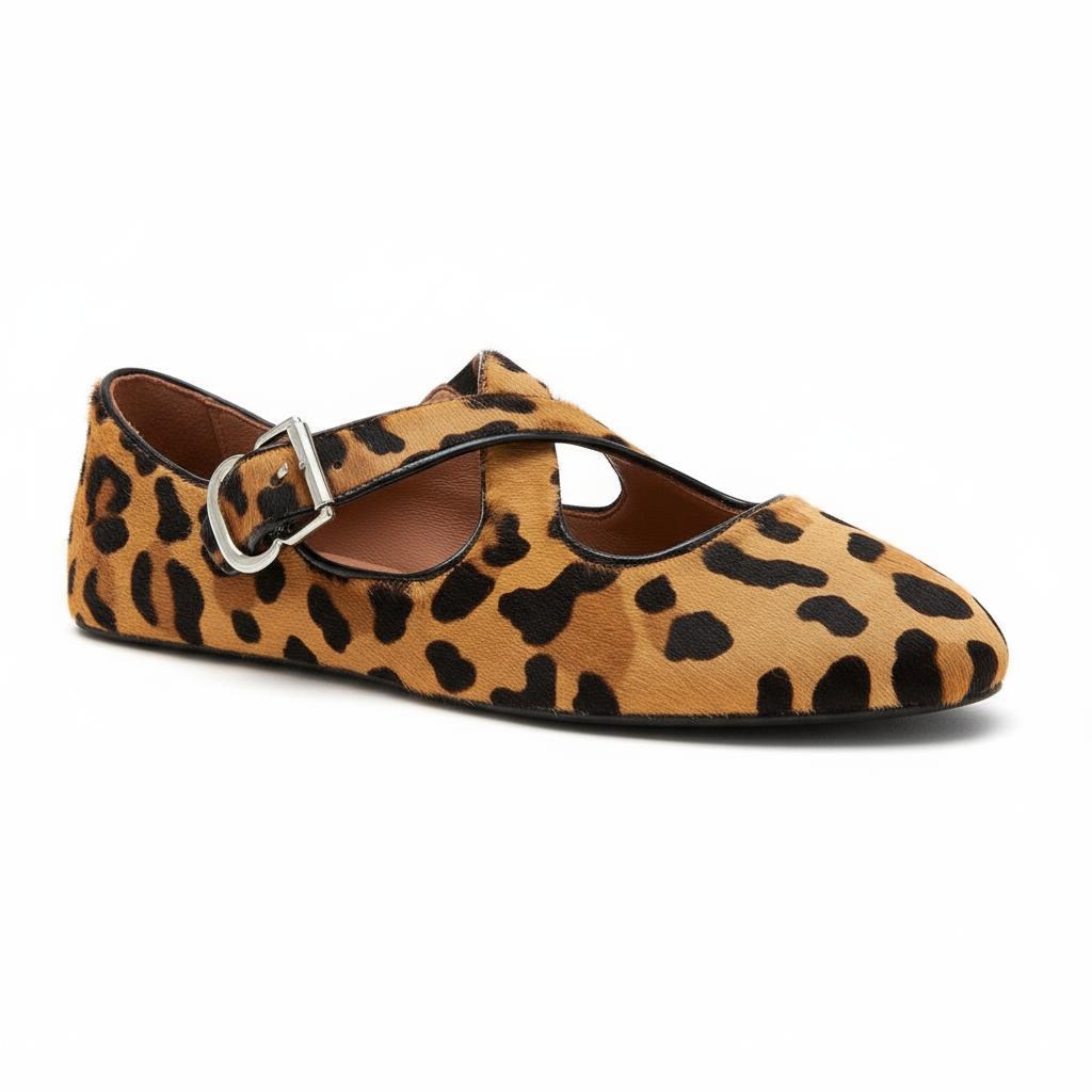 Tuhoomall Ballet Flats For Women, Stylish Casual Shoes, Perfect For Parties & Performances, Adjustable Strap, Trendy Leopard Print, Comfortable Rubber Sole Tuhoomall