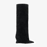 Tuhoomall Style Over Knee Boots for Parties and Performances - Comfortable Vintage Design with Zipper, 8cm Wedge Heel, and Distressed Velvet Finish Tuhoomall