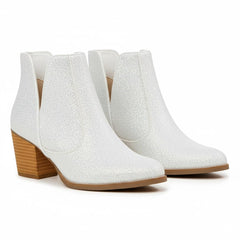 Tuhoomall Glitter Ankle Boots for Women, 3-Inch Chunky Heel, Shiny Pointed Toe, Perfect for Parties and Fashion Events