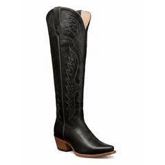 Tuhoomall Faux Suede Knee High Western Boots with Embroidered Eagles for Fashion, Travel, and Parties, 2.36 in Chunky Heel