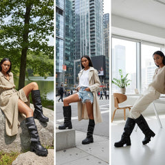 Tuhoomall Gothic Knee-High Boots for Women, Comfortable Chunky Heel, Stylish Slip-On Design for Casual Street Outings