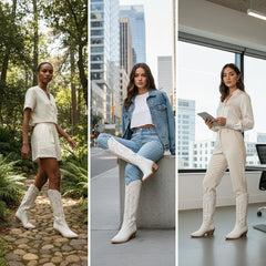 Tuhoomall Embroidered Western Chunky Heel Boots for Women - Pointed Toe, Zipper Closure, Mid-Calf Height, Stylish Vegan Leather, Perfect for All Seasons