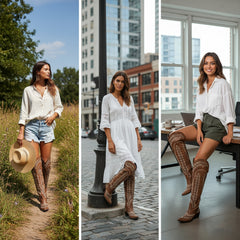 Tuhoomall Western Cowgirl Knee-High Boots with Embroidery & Studs, Chunky Heel, Zipper Closure, Casual Style, Snip Toe Design, Pre-Sale