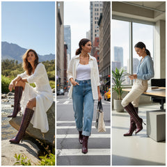 Tuhoomall Fashion Knee-High Boots for Women, Chic Style with Zipper and Stone Pattern, 9cm Stiletto Heels for Everyday and Work Use