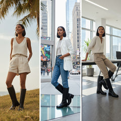 Tuhoomall Fashion Casual Boots for Women, Mid-Calf Length, Solid Color, Round Toe, Chunky Heel, Slip-On, Ideal for Work and Leisure, 5.4cm Block Heels