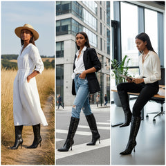 Tuhoomall Fashion Knee-High Boots for Women, Chic Style with Zipper and Stone Pattern, 9cm Stiletto Heels for Everyday and Work Use