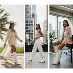 Tuhoomall Western Knee-High Boots for Women, 7cm Chunky Heels, Slip-On Style, Durable Woven Leather, Perfect for Work and Casual Occasions