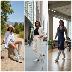 Tuhoomall Rhinestone Western Mid Calf Boots For Women - Chunky Heel & Easy Zip Closure, Stylish For Travel And Weddings