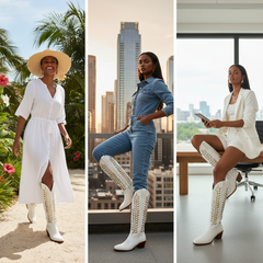 Tuhoomall Western Mid Calf Boots for Women, Embroidered Vegan Leather, Casual Chunky Heel, Spring Autumn Winter Fashion