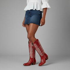 Tuhoomall Western Mid Calf Boots for Women, Embroidered Vegan Leather, Casual Chunky Heel, Spring Autumn Winter Fashion