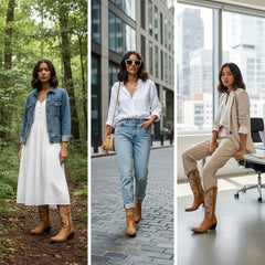 Tuhoomall Western Style Embroidered Mid-Calf Boots for All Seasons, Slip-On Low Chunky Heels with PU Material and Sniper Toe Design