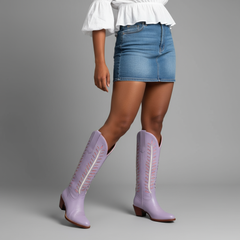 Tuhoomall Western Mid Calf Boots for Women, Embroidered Vegan Leather, Casual Chunky Heel, Spring Autumn Winter Fashion