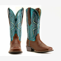 Tuhoomall Stylish Embroidered Mid-Calf Boots for Women, Low Thick Heel, Square Toe, Perfect for Parties and Casual Outings