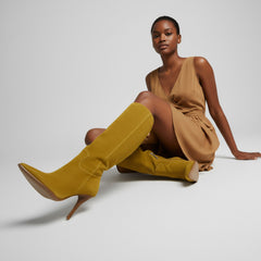 Tuhoomall Fashion Knee-High Boots for Women, Stylish Casual Wear with Chunky Heels and Zipper Detail, Versatile for Work and Everyday Use