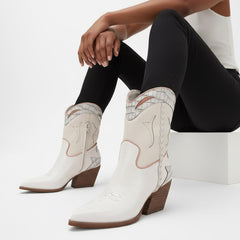 Tuhoomall Floral Ankle Cowboy Boots for Women, Low Chunky Heel 2.75 in, Elegant Vegan Leather, Perfect for Casual and Formal Occasions