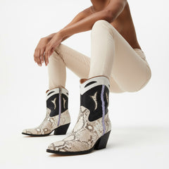 Tuhoomall Floral Ankle Cowboy Boots for Women, Low Chunky Heel 2.75 in, Elegant Vegan Leather, Perfect for Casual and Formal Occasions