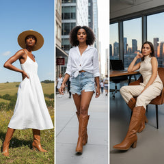 Tuhoomall Western Knee-High Boots for Women, 7cm Chunky Heels, Slip-On Style, Durable Woven Leather, Perfect for Work and Casual Occasions