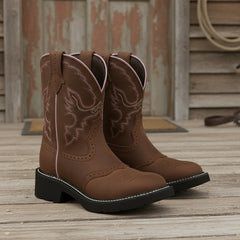 Tuhoomall Western Cowboy Ankle Boots for Women, Floral Embroidery Low Heel Short Booties, Fashion Casual Everyday Wear Tuhoomall