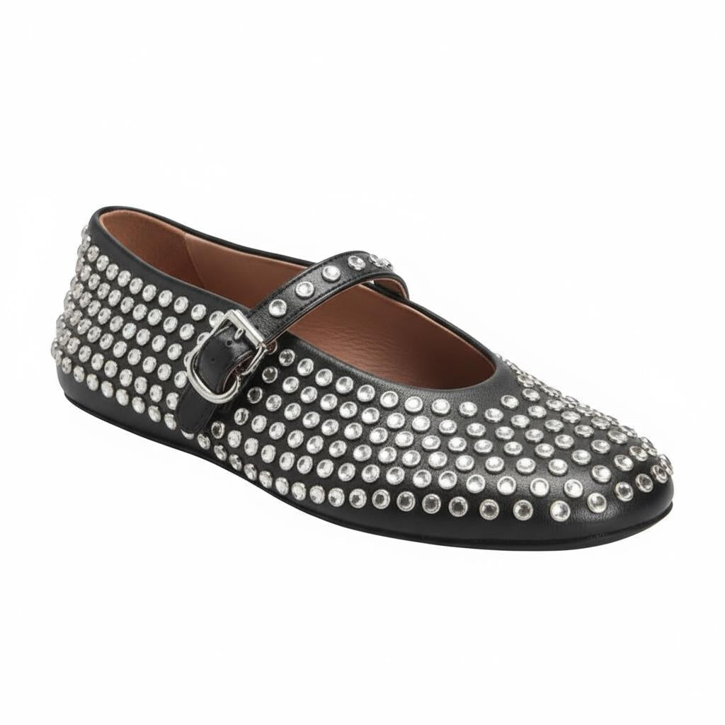 Tuhoomall Comfortable Flat Shoes with Studded Design for Party, Performance, and Casual Wear – Adjustable Straps, Rubber Sole, Round Toe Tuhoomall